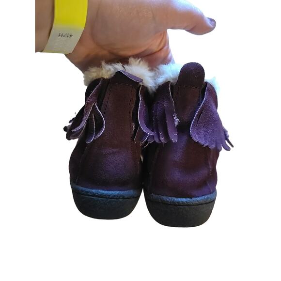 Clarks Purple Leather Faux Fur Lined Fringe Slip On Slippers Womans Size 9M - Picture 5 of 8